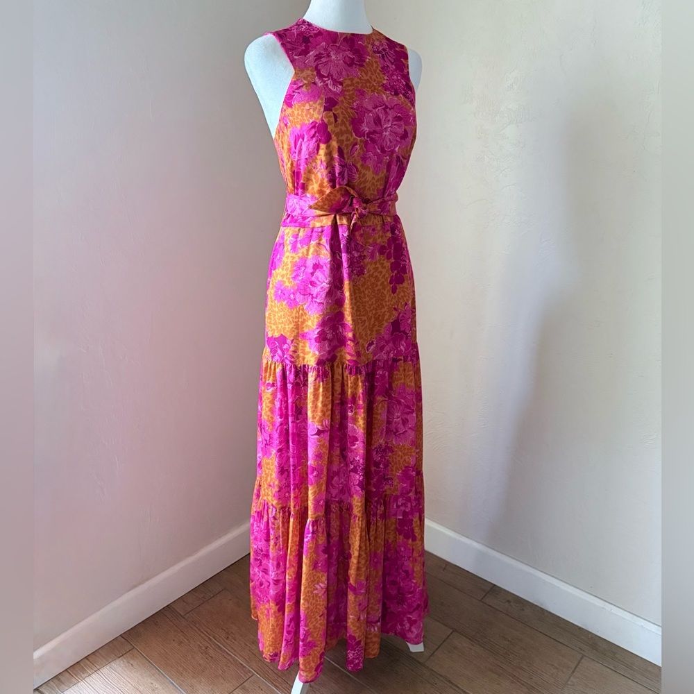 Ted Baker London Bambia Sleeveless Tiered Belted Maxi Dress Pink & Orange 0 2 XS - Picture 3 of 16